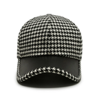 Houndstooth Wool Cap with Leather Trim