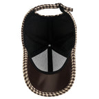 Houndstooth Wool Cap with Leather Trim