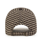 Houndstooth Wool Cap with Leather Trim