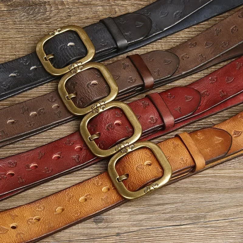 Anchor Embossed Cowhide Belt