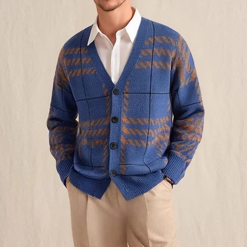 Graphic Plaid Knit Cardigan