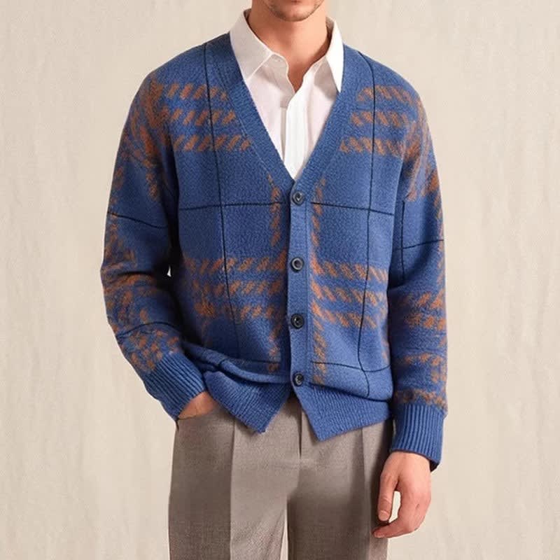 Graphic Plaid Knit Cardigan