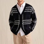 Graphic Plaid Knit Cardigan