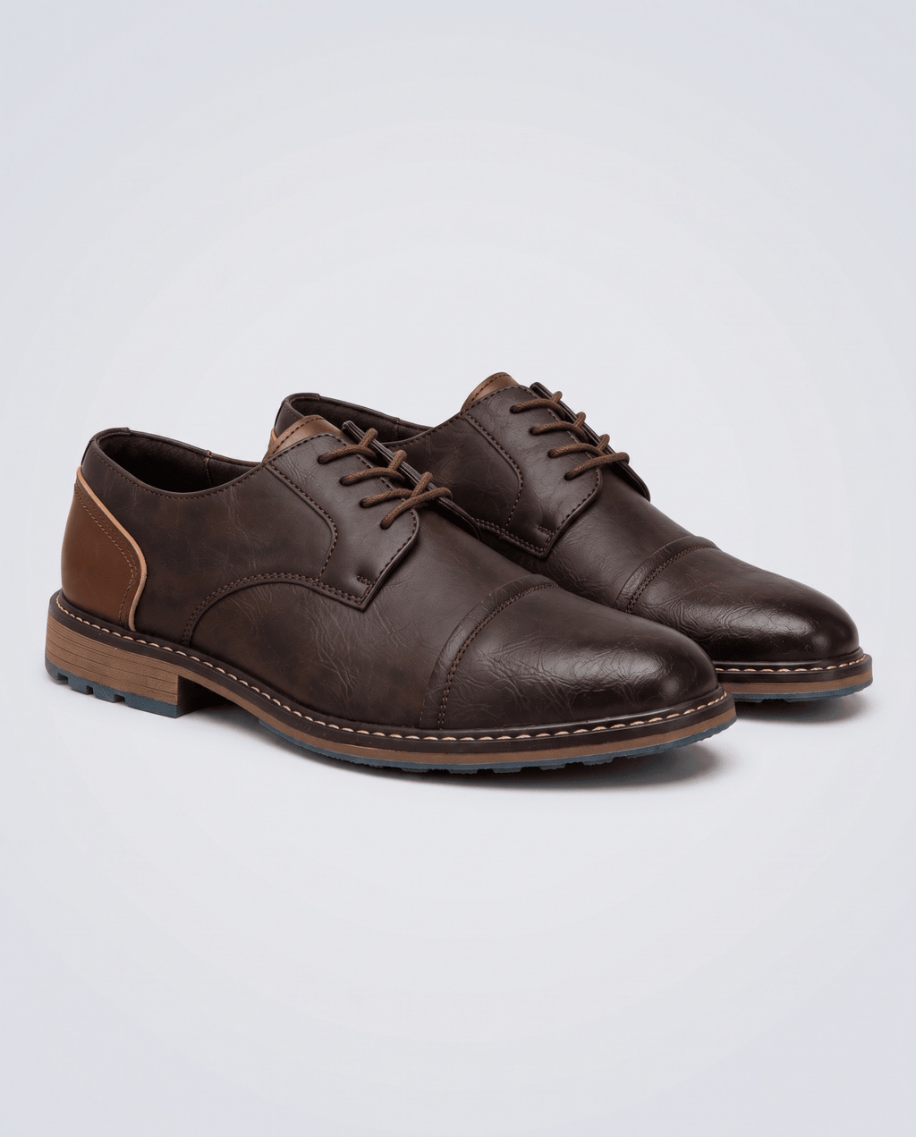 Men's Leather Look Cap Toe Derby Shoes - Secranzo