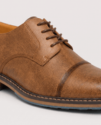 Men's Leather Look Cap Toe Derby Shoes - Secranzo