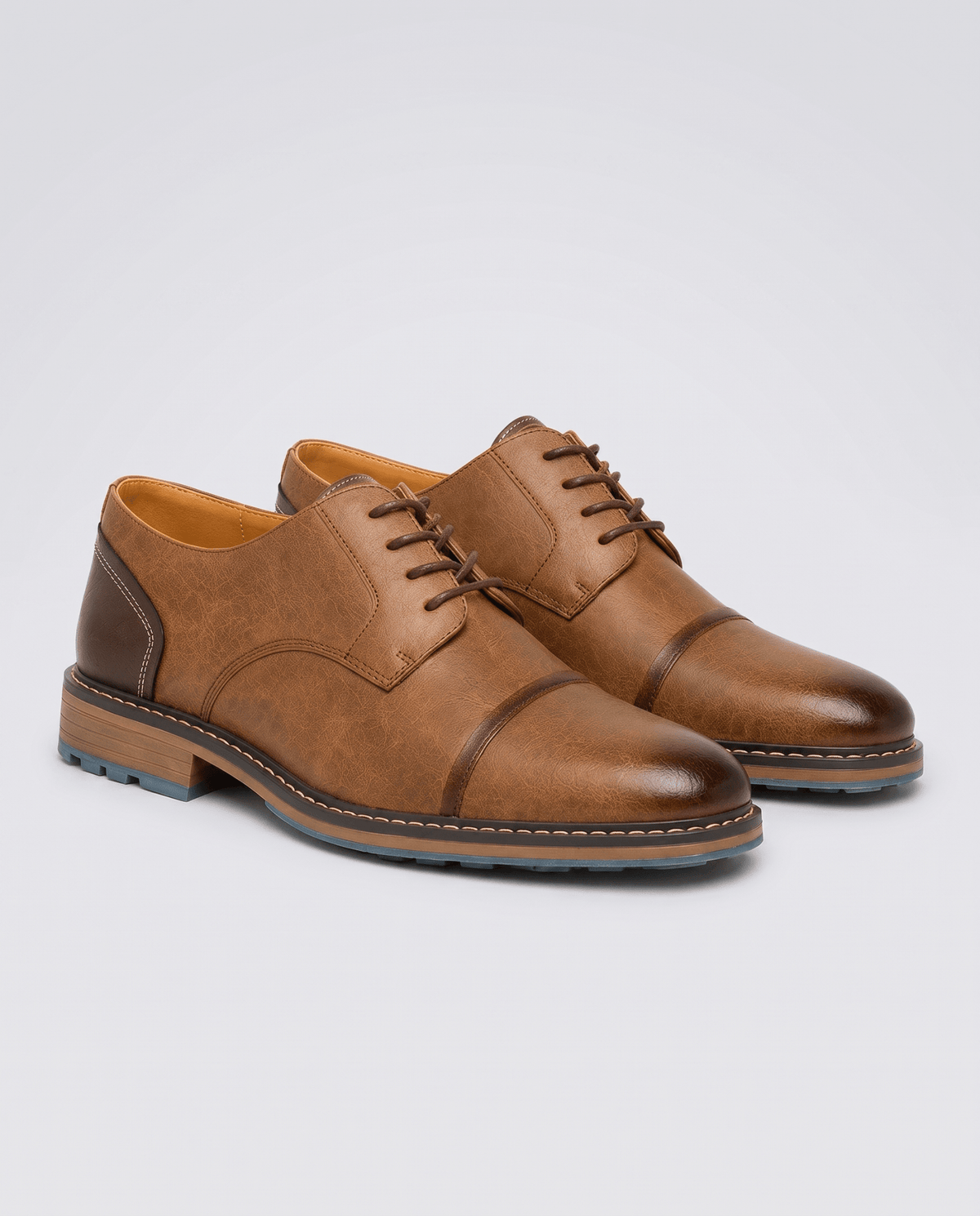 Men's Leather Look Cap Toe Derby Shoes - Secranzo