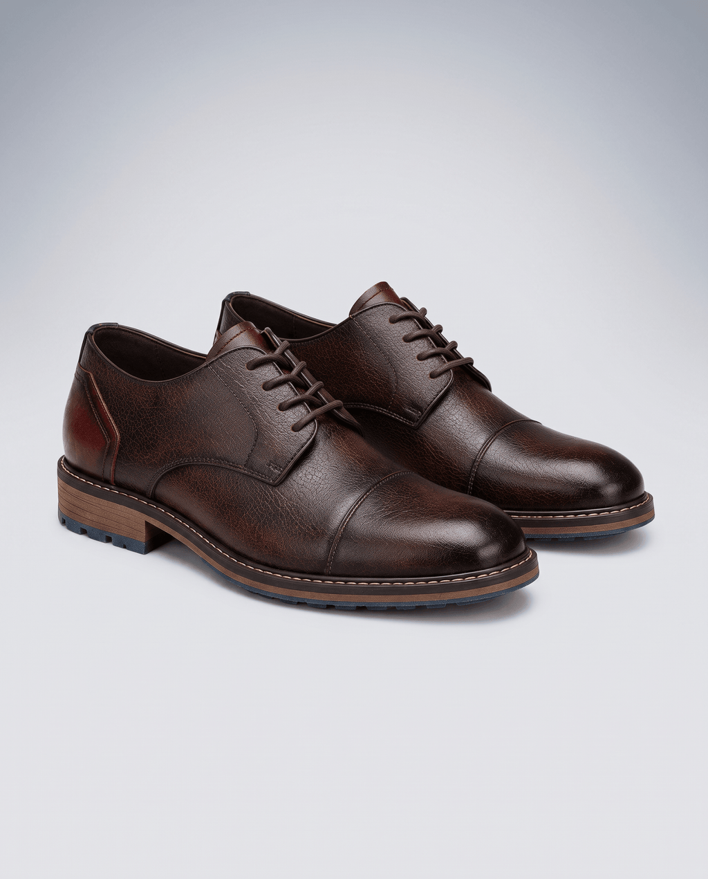 Men's Leather Look Cap Toe Derby Shoes - Secranzo