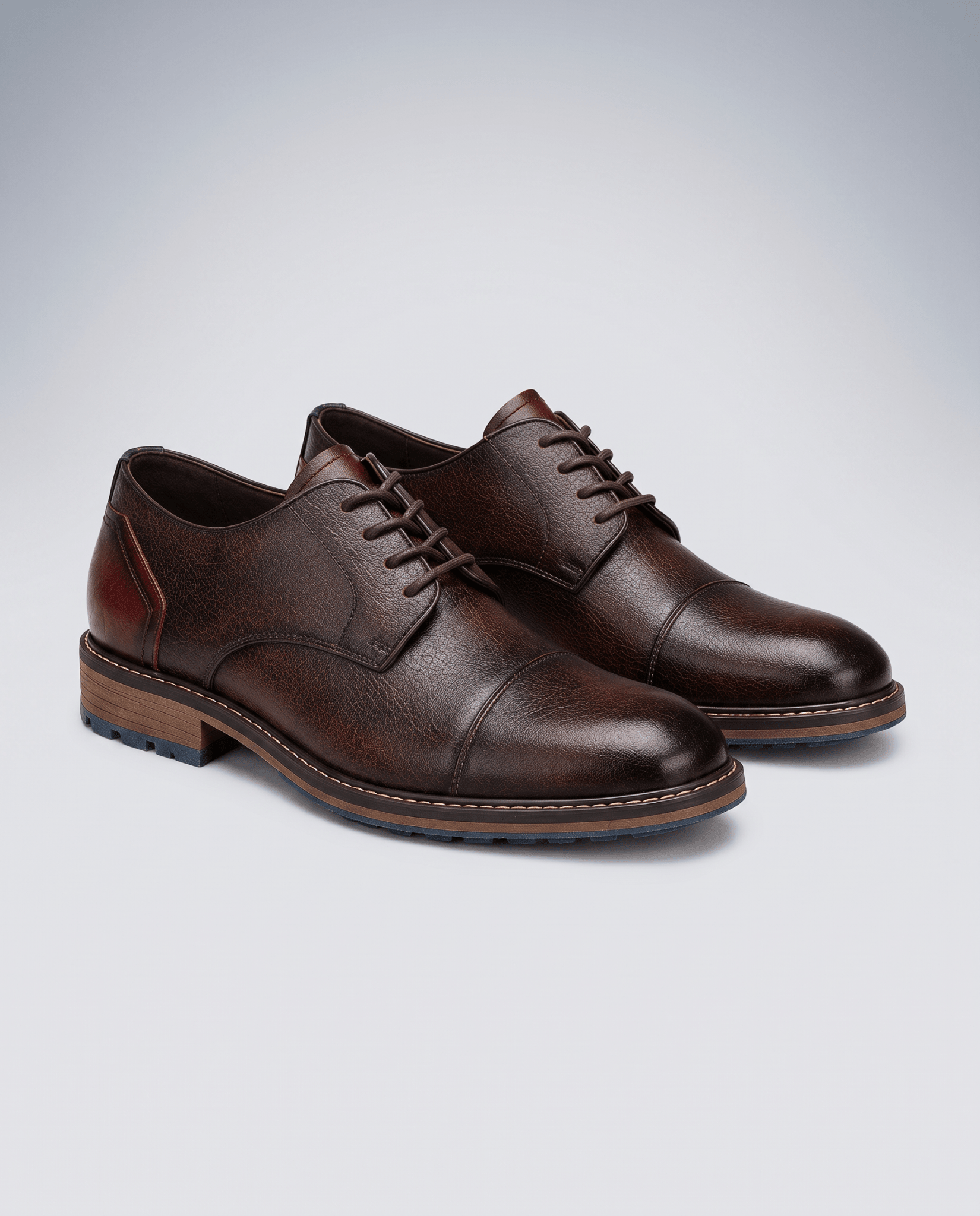 Men's Leather Look Cap Toe Derby Shoes - Secranzo