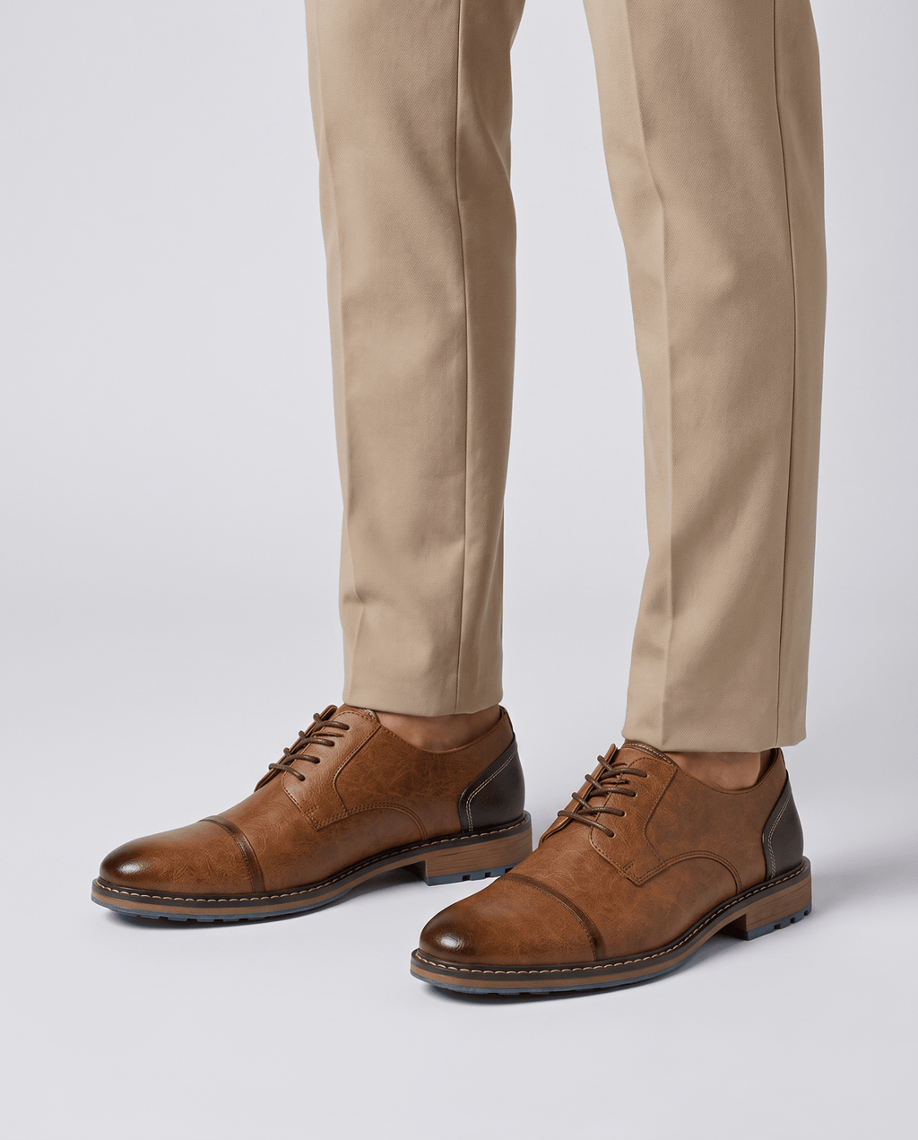 Men's Leather Look Cap Toe Derby Shoes - Secranzo