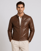 Men's Leather Look Zip Front Jacket - Secranzo
