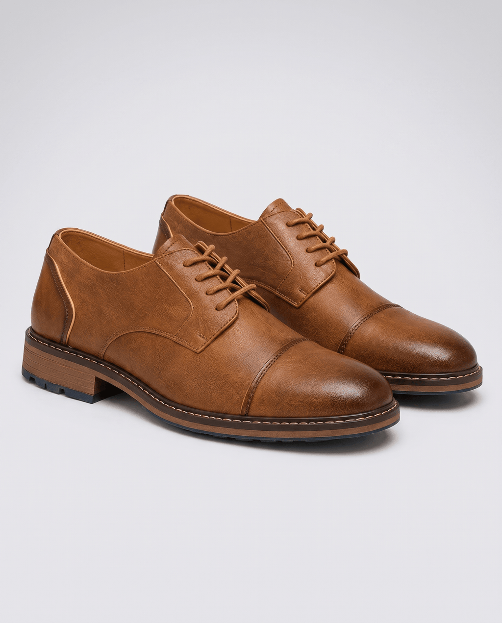 Men's Leather Look Cap Toe Derby Shoes - Secranzo