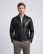 Men's Leather Look Zip Front Jacket - Secranzo