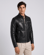 Men's Leather Look Zip Front Jacket - Secranzo