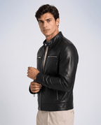 Men's Leather Look Zip Front Jacket - Secranzo