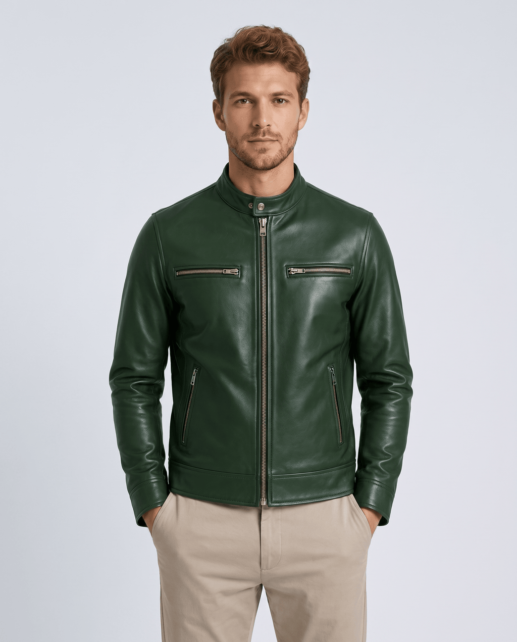 Men's Leather Look Zip Front Jacket - Secranzo