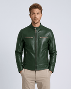 Men's Leather Look Zip Front Jacket - Secranzo