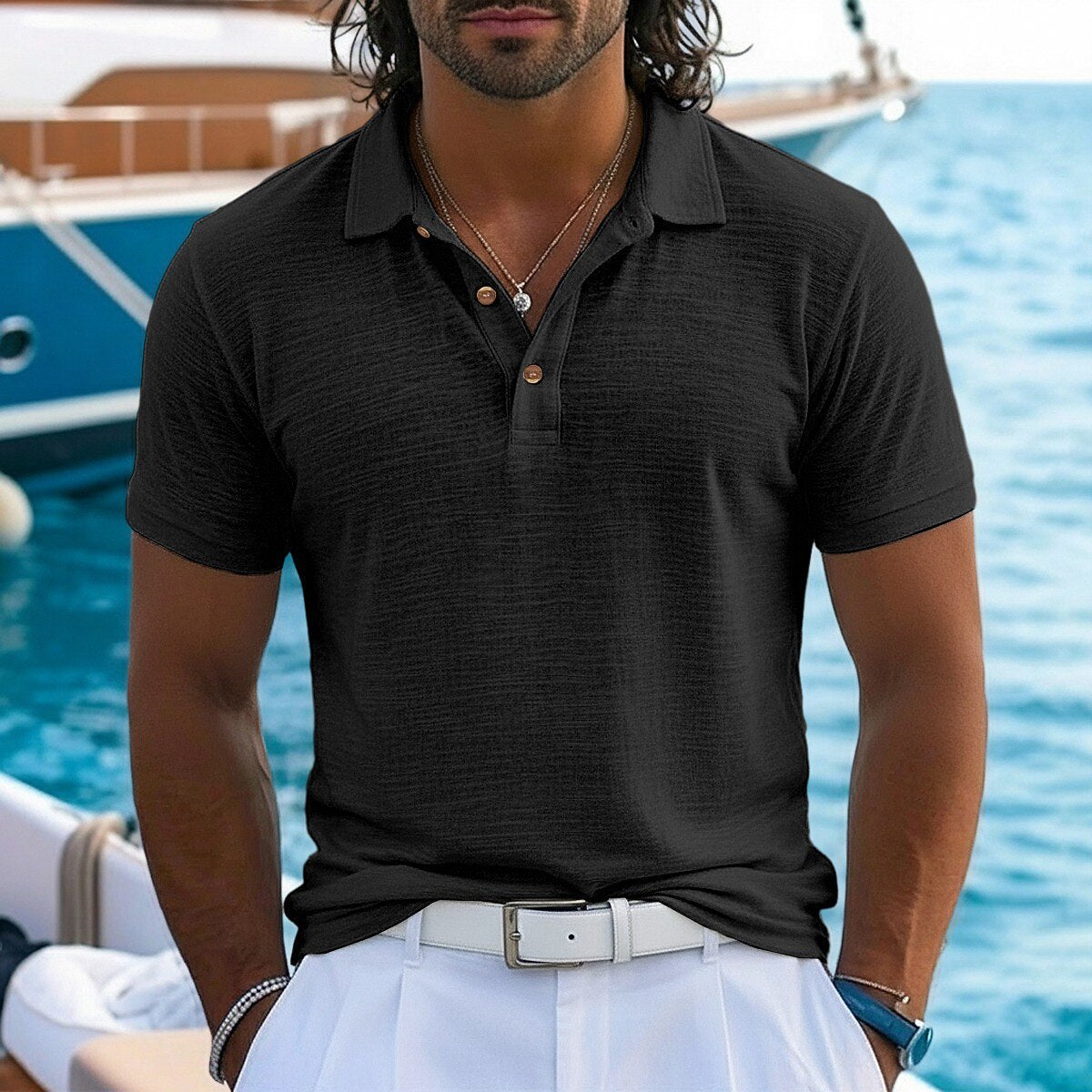 Textured Linen-Blend Polo Shirt