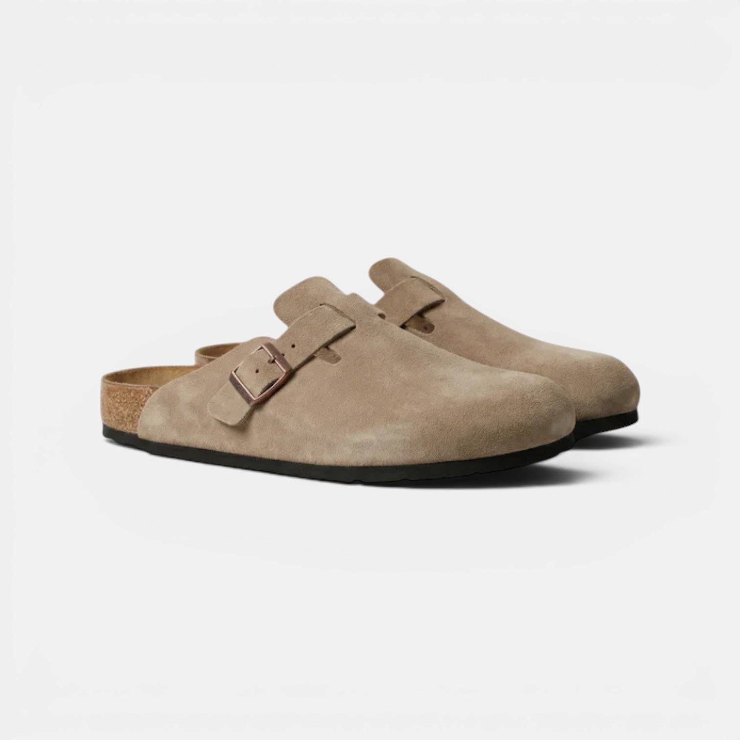 Suede Clogs with Cork Footbed