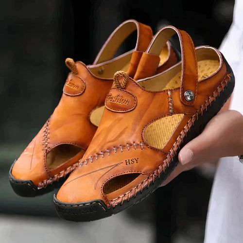 Closed-Toe Leather Footbed Sandals
