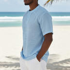 Linen-Blend Grandad Popover Shirt