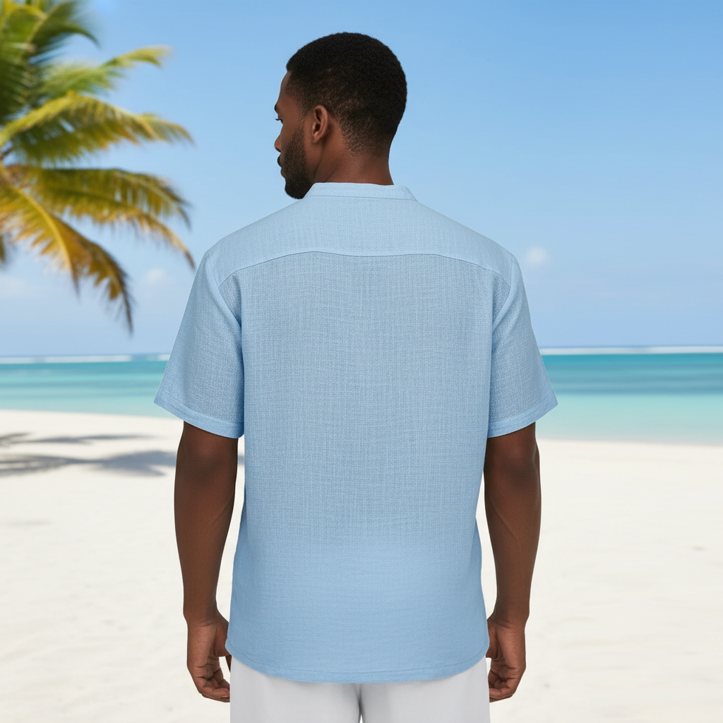 Linen-Blend Grandad Popover Shirt