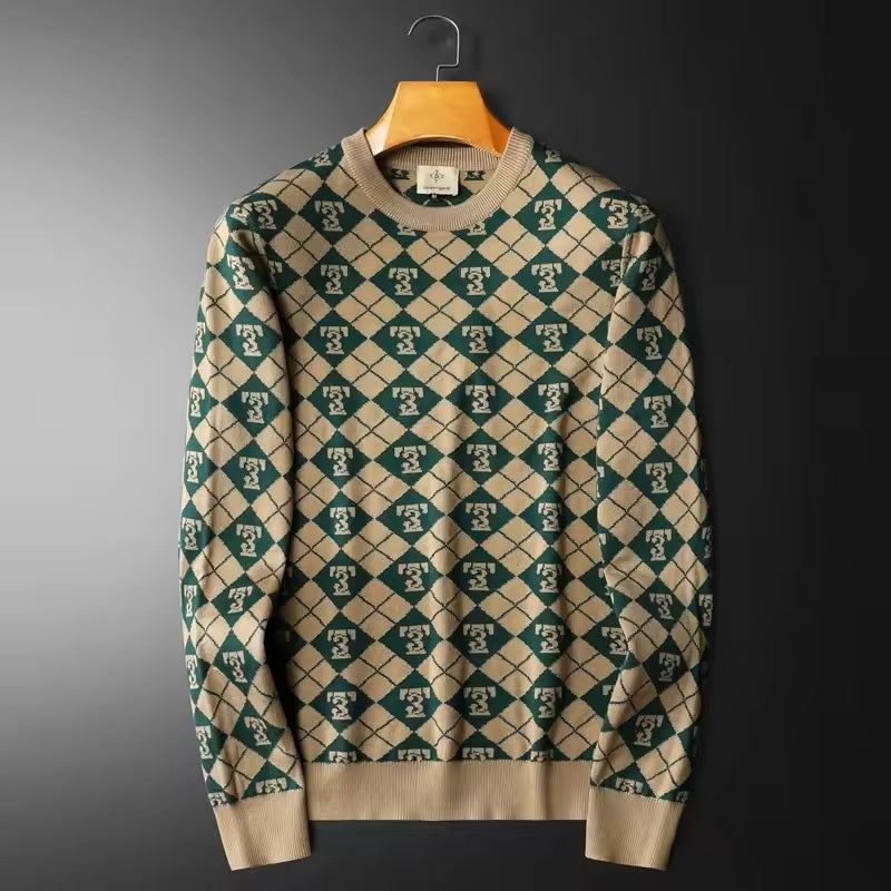 Retro Argyle Crew Neck Sweater