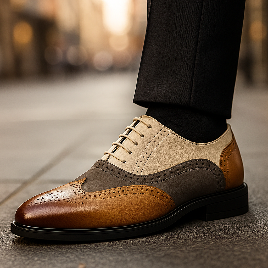 Leather and Suede Wingtip Brogue