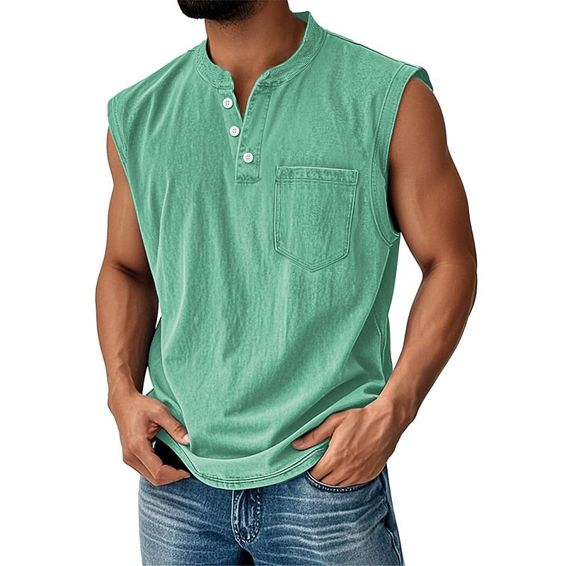 Vintage Washed Henley Tank Top