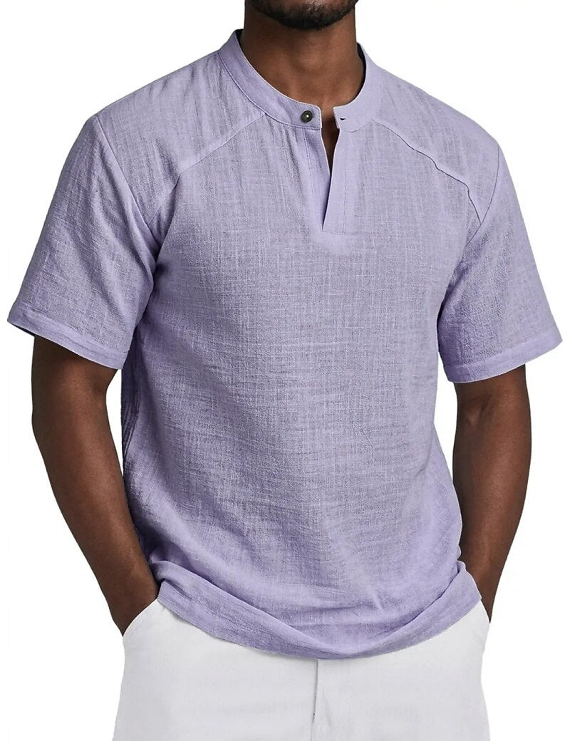 Linen-Blend Grandad Popover Shirt