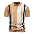 Vertical Stripe Contrast Knit Polo
