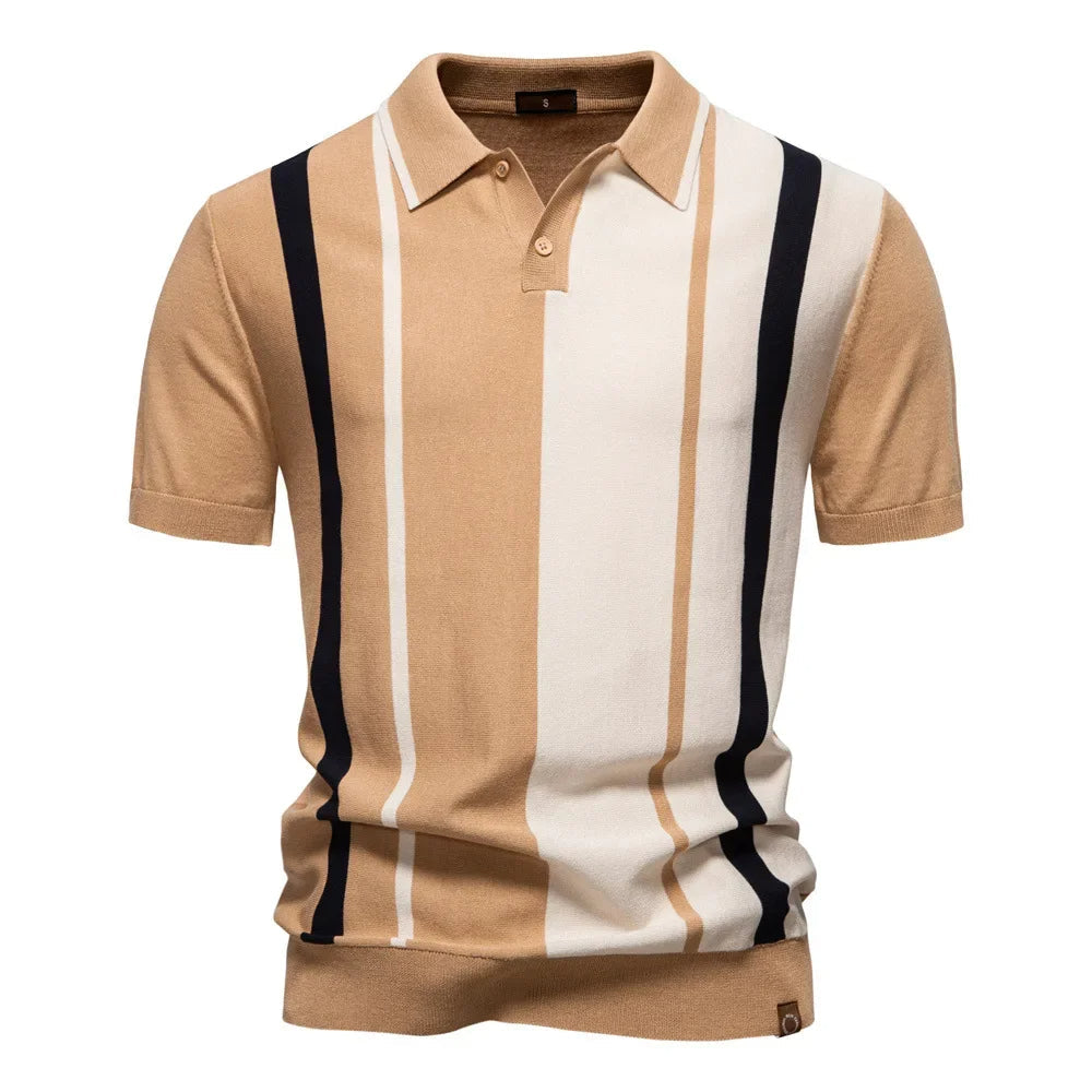 Vertical Stripe Contrast Knit Polo