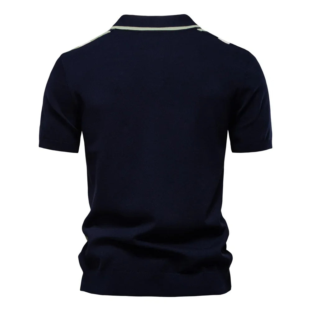 Vertical Stripe Contrast Knit Polo