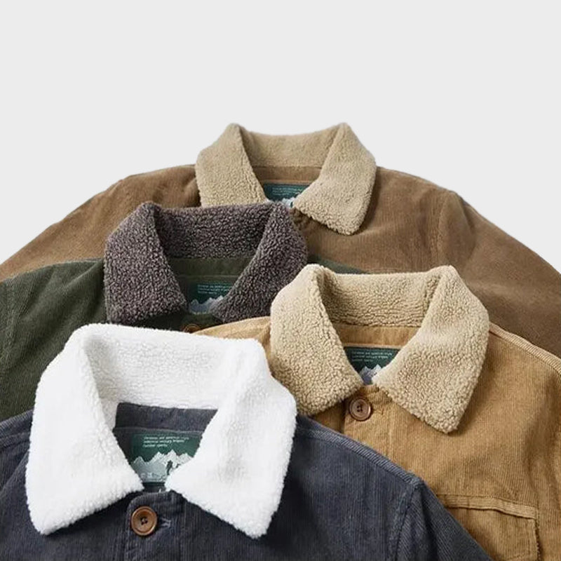 Sherpa-Lined Button-Up Corduroy Jacket