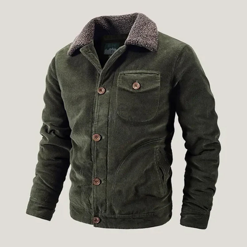 Sherpa-Lined Button-Up Corduroy Jacket