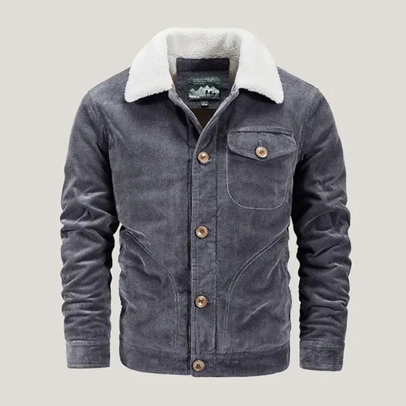 Sherpa-Lined Button-Up Corduroy Jacket