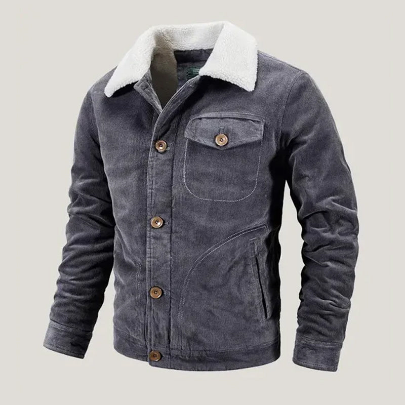 Sherpa-Lined Button-Up Corduroy Jacket