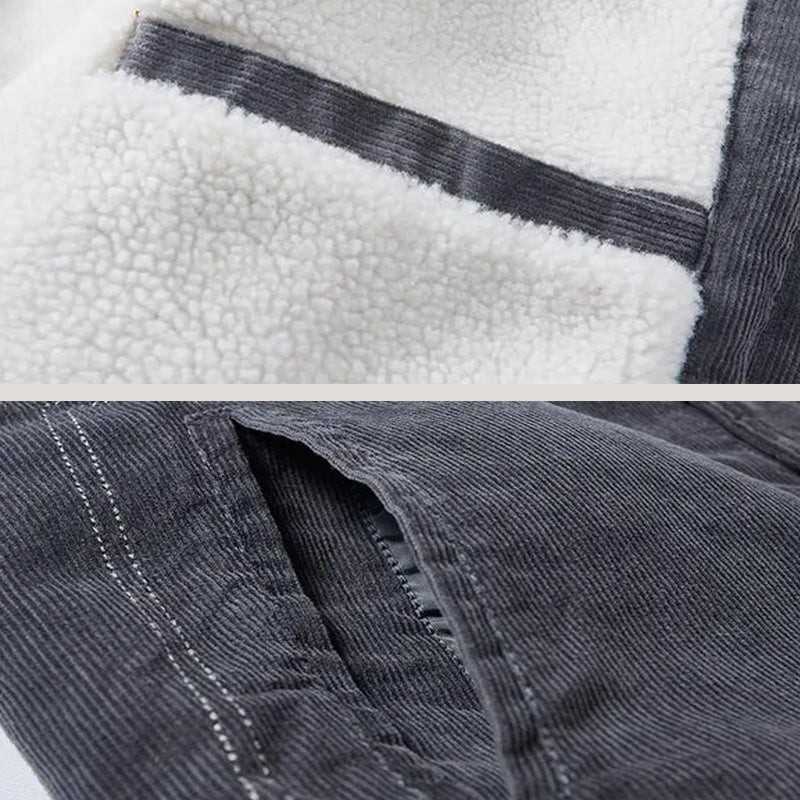 Sherpa-Lined Button-Up Corduroy Jacket