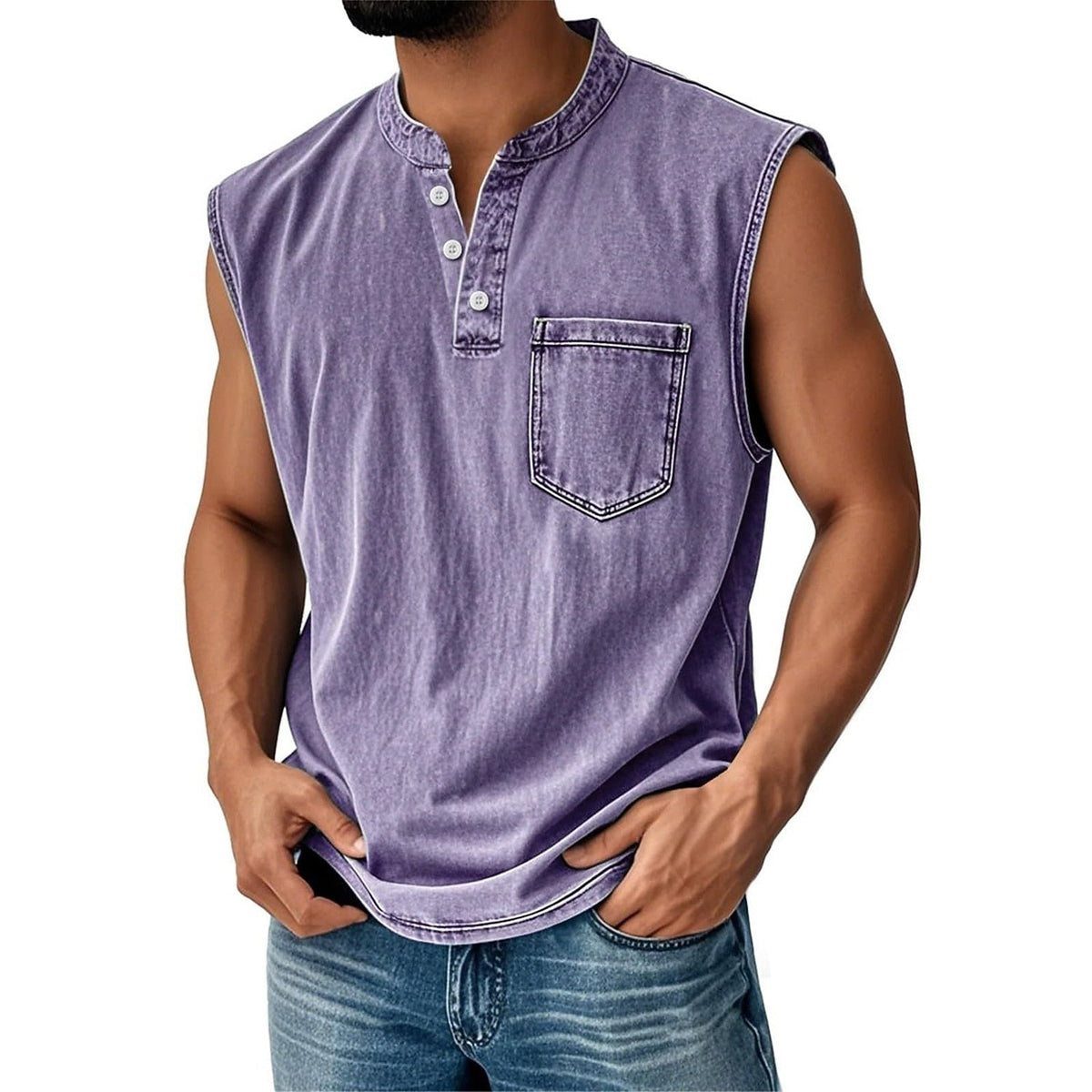 Vintage Washed Henley Tank Top