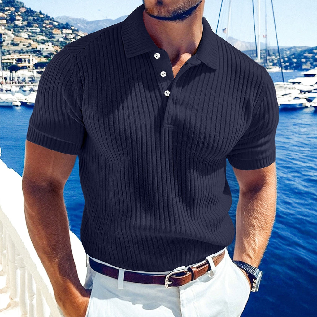 Ribbed Knit Short Sleeve Polo