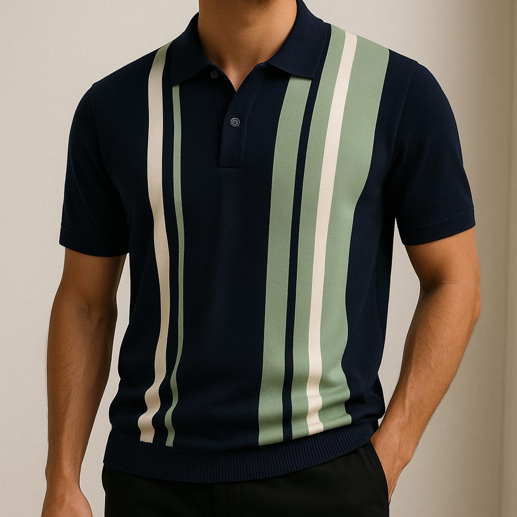 Vertical Stripe Contrast Knit Polo