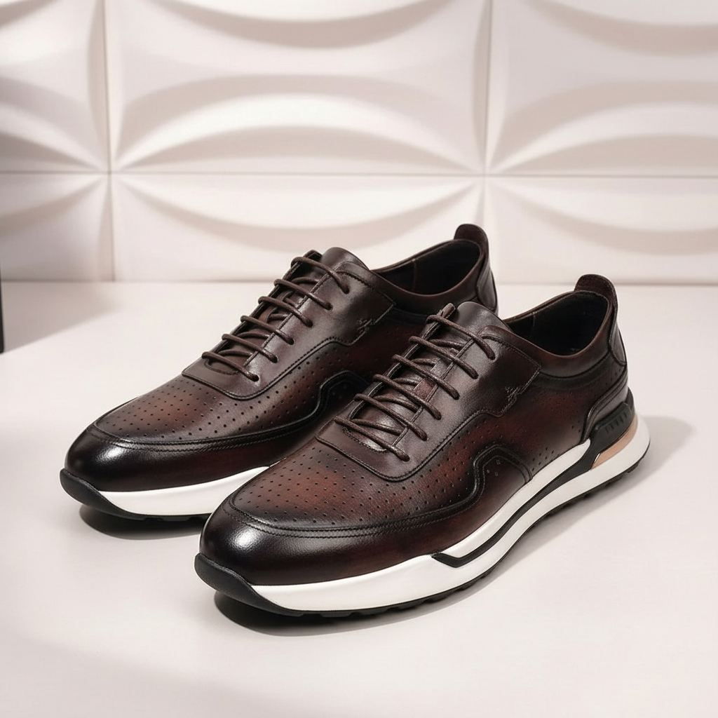 Padded Full-Grain Leather Sneaker
