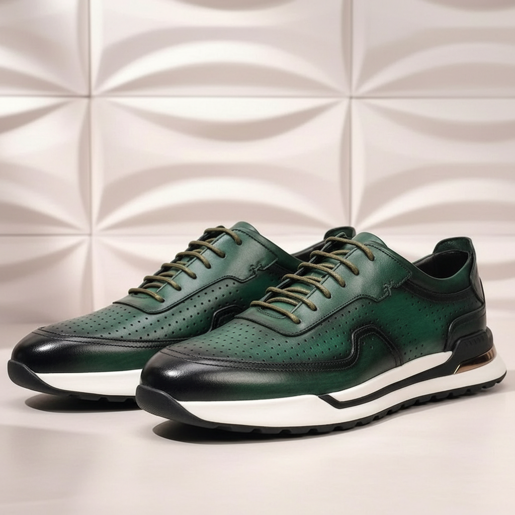 Padded Full-Grain Leather Sneaker