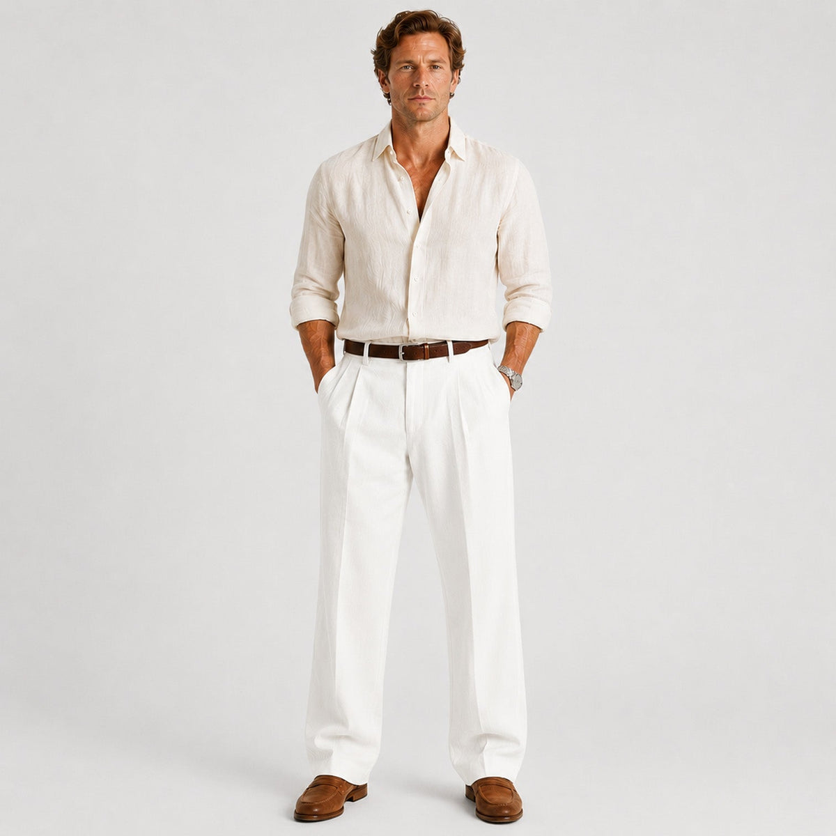 Men's Straight Leg Linen Trousers