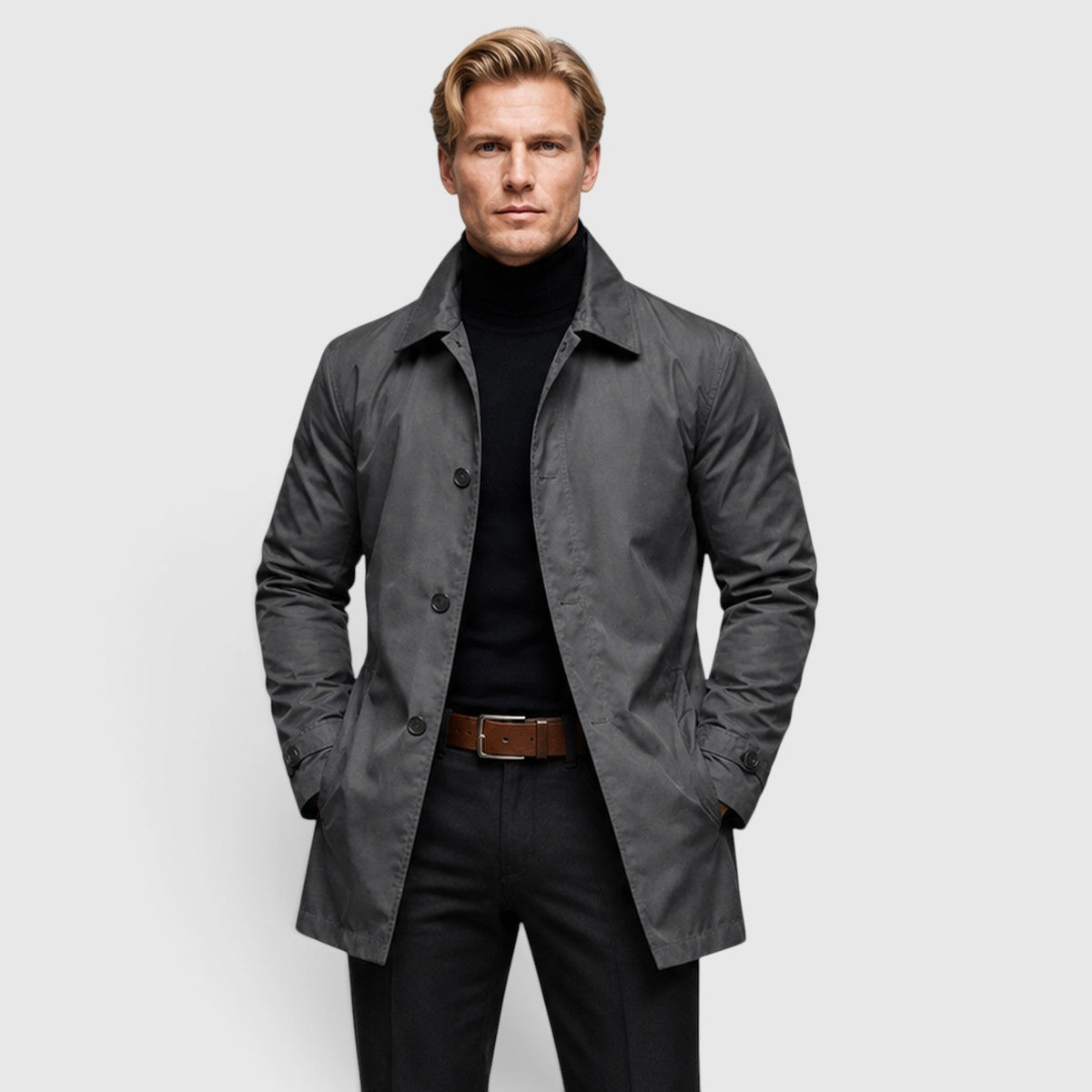 Water-Repellent Belted Trench Coat