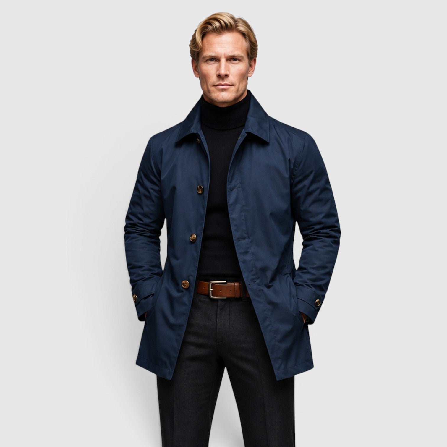 Water-Repellent Belted Trench Coat