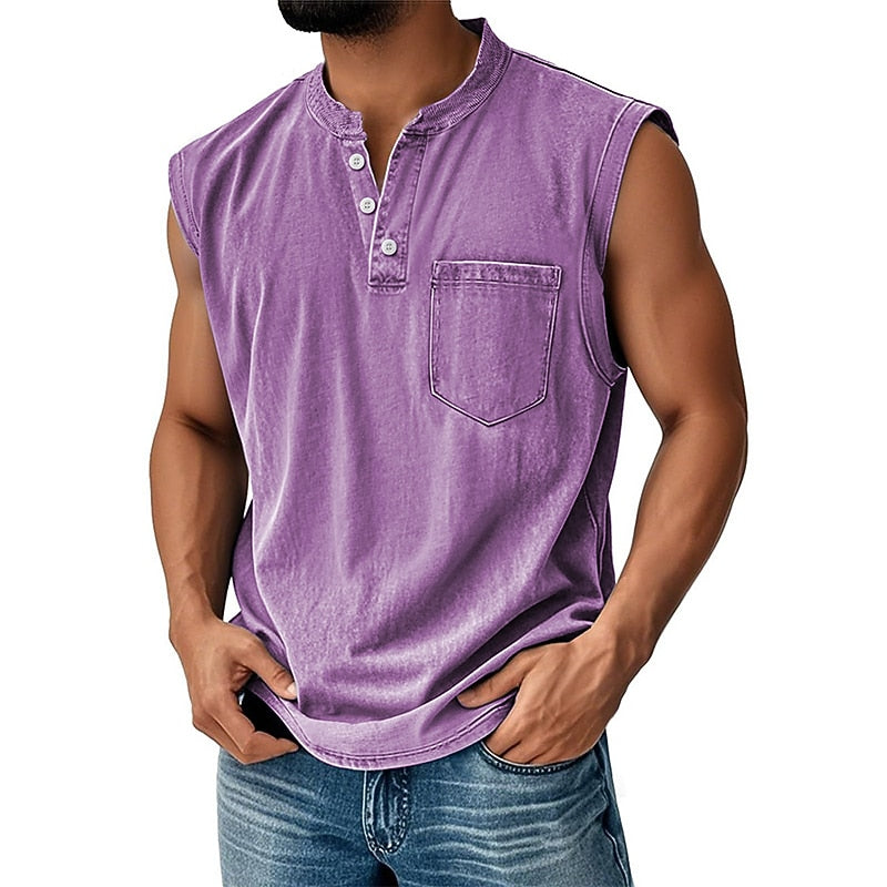Vintage Washed Henley Tank Top