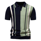 Vertical Stripe Contrast Knit Polo