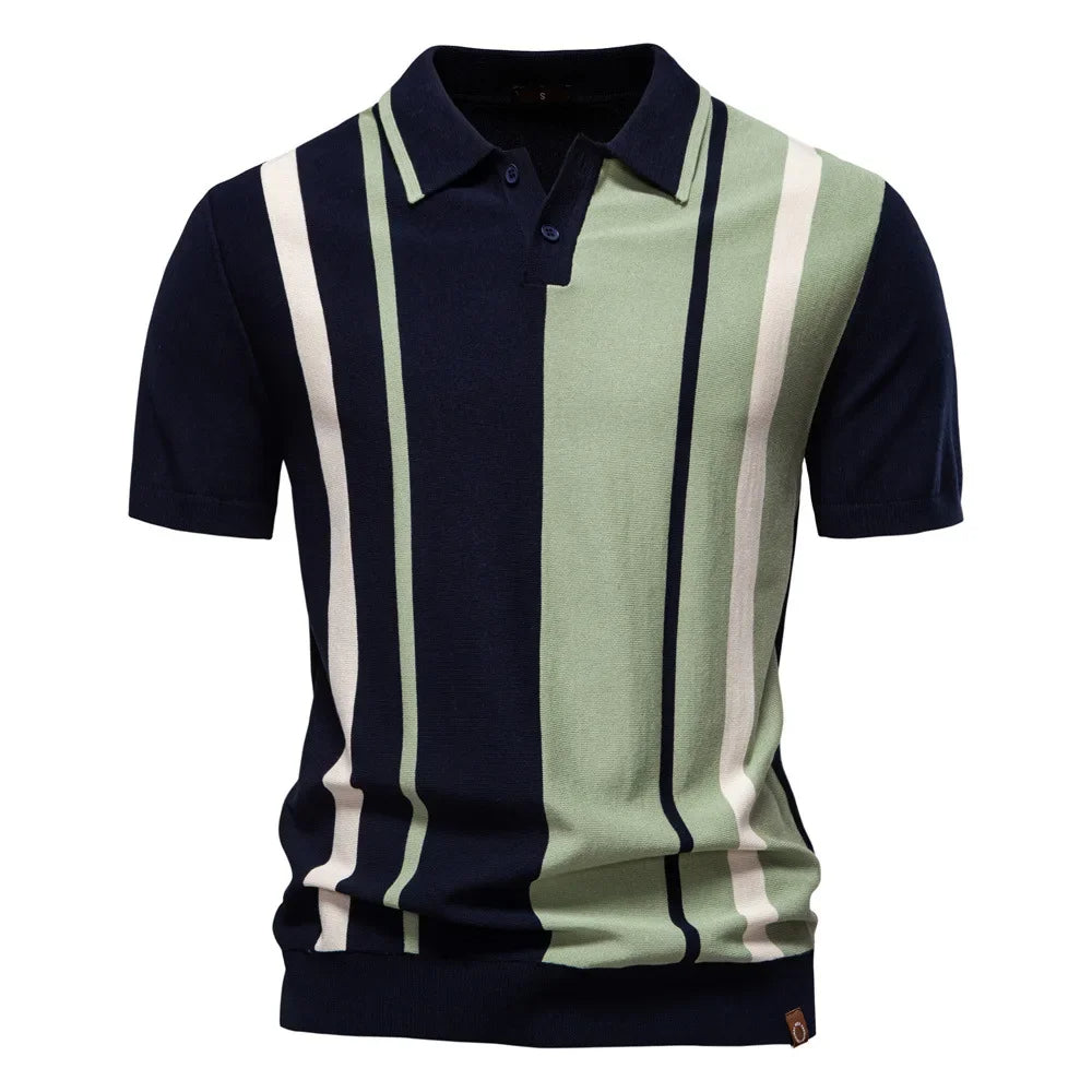 Vertical Stripe Contrast Knit Polo