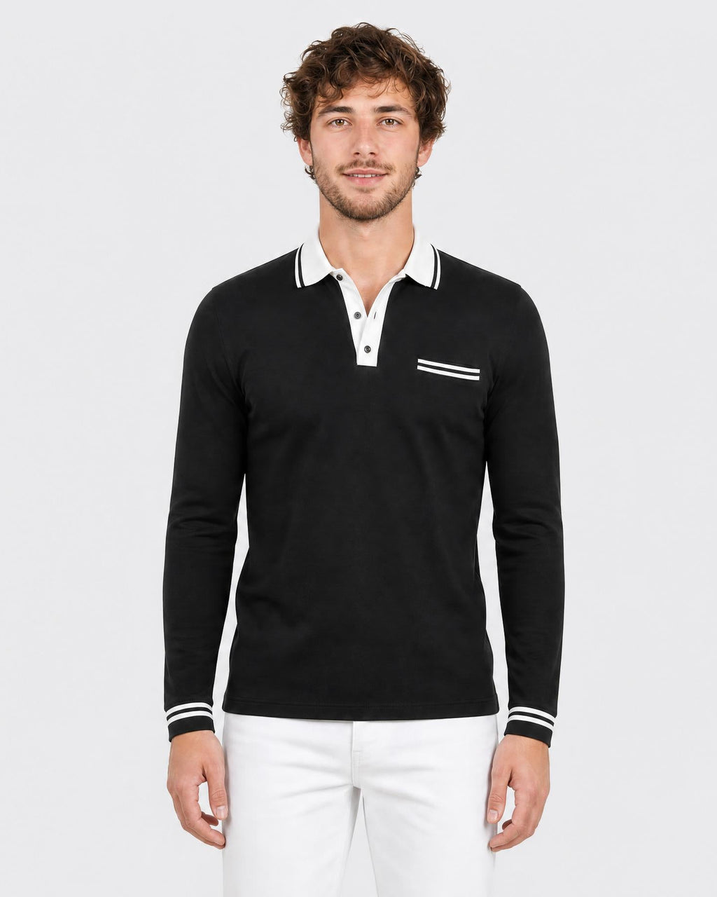 Men's Contrast Trim Long Sleeve Shirt - Secranzo