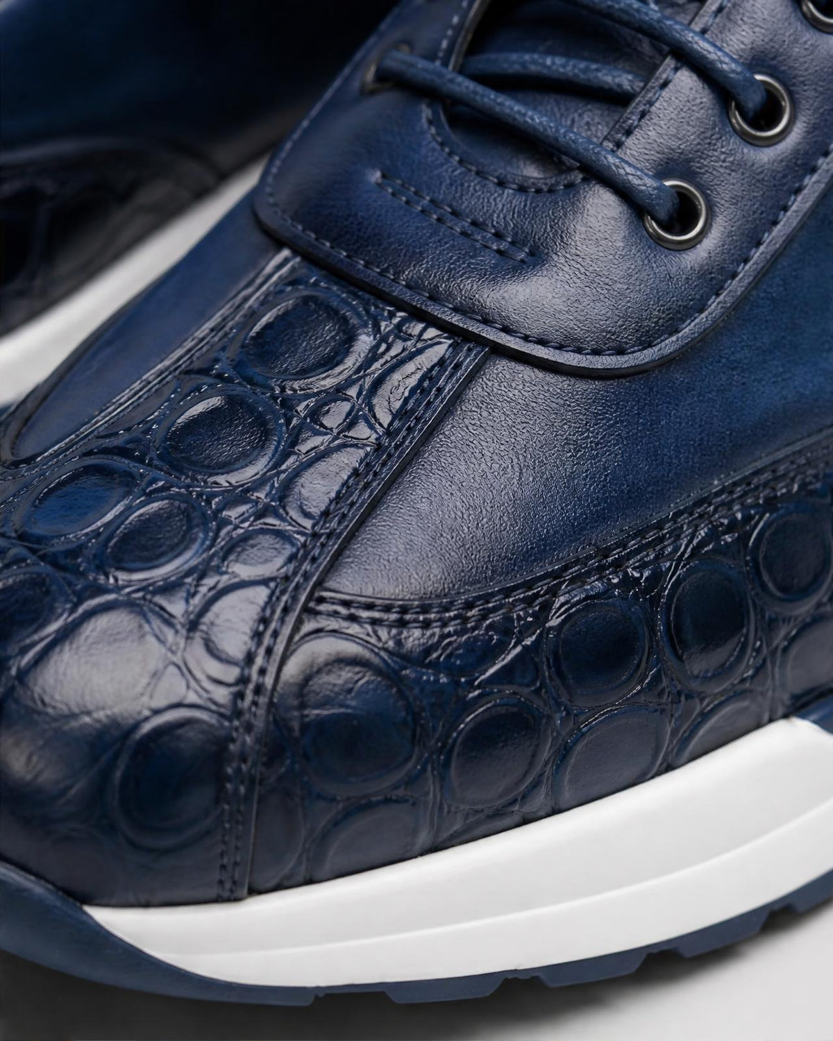 Men's Leather Croc Embossed Sneakers - Secranzo